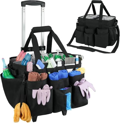 Sac de nettoyage, grand organiseur de produits de nettoyage, avec trolley amovible, poignée, séparateurs amovibles, bretelles réglables, sac de nettoyage portable pour produits de nettoyage, voiture