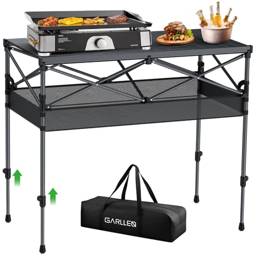 GARLLEN Campingtisch klappbar, 100x50cm & 2 Höhenverstellbar(70/87cm), Aufrollbare Tischplatte, abnehmbar Klapptisch aus Stahl, Falttisch Grilltisch Beistelltisch Gartentisch Picknicktisch inkl.Tasche | 99 cm L x 50 cm B, 2 höhenverstellbarer Strandtisch mit aufrollbarer Tischplatte und Aufbewahrungsnetz