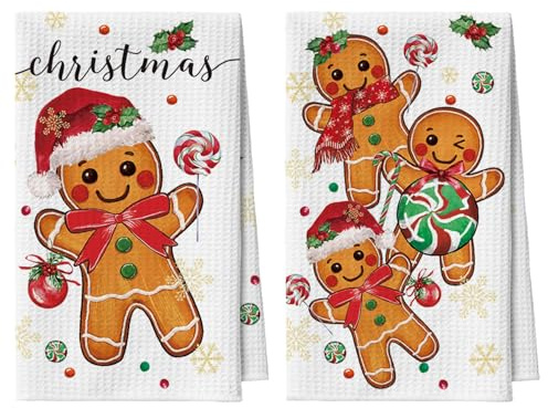 Artoid Mode Lebkuchenmann Galletas Piruleta Navidad Barra Paños de Cocina, 42x65 cm Microfibra Absorbente Cocina Limpieza Decoración Juego de 2