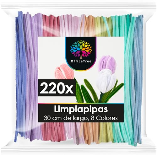 OfficeTree 220 limpiapipas para manualidades pastel – 8 colores – 30 cm de largo – Limpiador de pipas multicolor para manualidades para flores DIY – Limpiador de pipas pastel – Peluche flexible