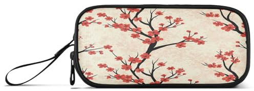 RPLIFE Estuche para lápices de flores de cerezo rojo, estuche con múltiples bolsillos, bolsa grande para lápices