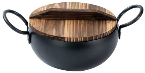 Padella wok tradizionale, 24 cm, in acciaio al carbonio non rivestito, per gas e induzione, versatile padella con fondo rotondo per friggere in padella autentica