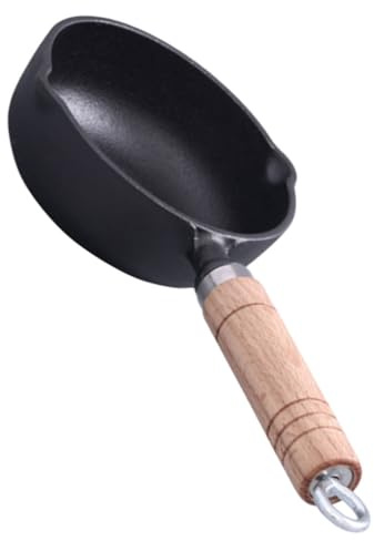 Uonlytech Petite Casserole en Fonte 11 Cm avec Poignée en Bois, Mini Poêle à Huile Robuste, pour Fondre Beurre et Chauffer Sauces, Ustensile Cuisine Pratique pour Usage Domestique