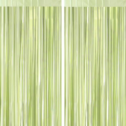 jijAcraft Sage Green Foil Curtain: 2PCS Glitter Metallic Tinsel Curtains, 1m x 2m Fringe Party Backdrop with 5M String, Streamer Decoration for Wicked Birthday Party, Christmas, St. Patrick’s Day