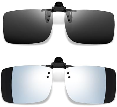Joopin 2-pack polariserade clip-on-solglasögon över vanliga glasögon, rektangulära uppfällbara solglasögon UV-skydd för kvinnor och män (silver svart)