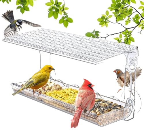 Mxshc Mangeoires pour Oiseaux d'Extérieur - Distributeur Transparent Résistant aux Intempéries avec Ventouses Puissantes | Mangeoires pour Oiseaux Sauvages,pour Nourriture et Eau, Animaux de