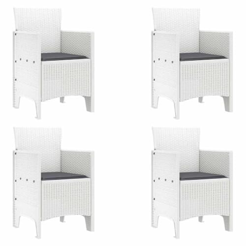 Mokuyary Gartenstuhl mit Kissen 4er Set Weiß 53 x 49 x 85 cm Polypropylen Balkonstuhl Terrassenstühl, Esszimmerstühle für Terrasse, Garten, Balkon -A