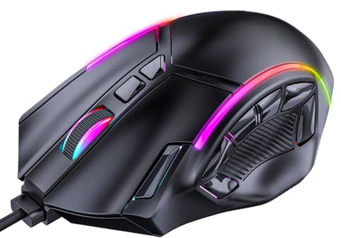 Zunate Mouse da Gioco Cablato USB RGB, Mouse per Computer con 13 Effetti di Luce 12800 DPI con 7 Tasti Programmabili Macro Personalizzabili e Pesi da 5 G 10 G 15 per Computer