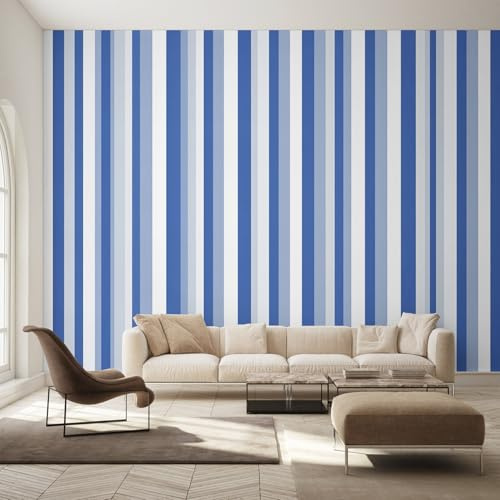 Generisch Tapete Blau Weiß Gestreift, Fototapete Vertikale Streifen Tapeten Wohnzimmer Schlafzimmer, Wanddeko Wandtapete, Wallpaper, Vliestapete, Motivtapeten 150 x 105 cm K-MZ&4