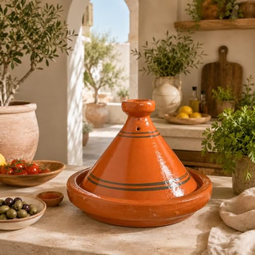 Tajine XL 35 cm Terracotta Hand Painted - Traditional Moroccan Pot + Free Ebook 0107261105