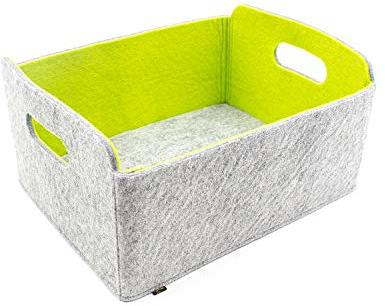 Luxflair Hochwertige Aufbewahrungsbox aus Filz in Graumeliert/grün, waschbar 30x24x15cm. Ordnungsbox, Regalbox, Faltbox, Spielzeugkorb