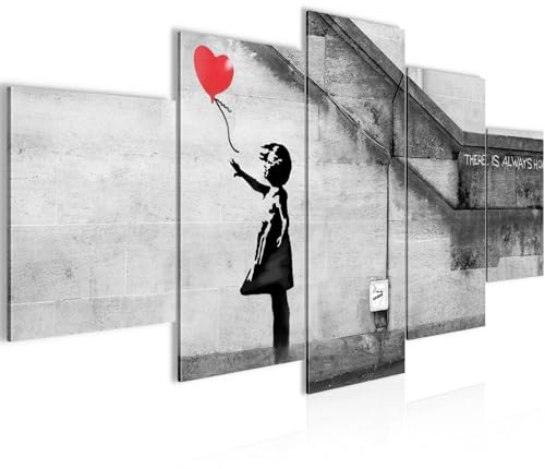 Runa Art Bild Loft Wohnzimmer Banksy Ballon Girl 5 Teilig Street Art Red Wandbilder auf Vlies Leinwand 301653a