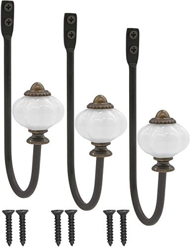 Fuxxer Garderobenhaken Landhaus Vintage Wandhaken Eisen Keramikoptik 3 Stück Weiß