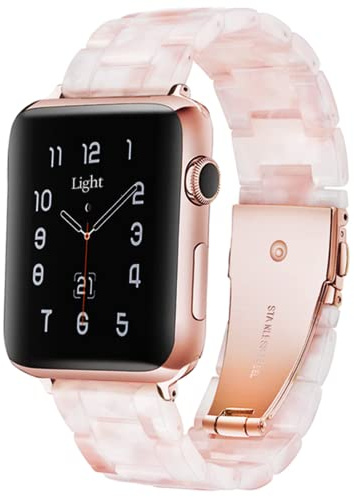 Light Compatible with Apple Watch 38mm 40mm 41mm 42mm 44mm 45mm 46mm 49mm, Fashion Resin iWatch Women Men Bracelet with Stainless Steel Clasp for Apple Watch Series 10 SE 9 8 7 6 5 4 3 2 1,Ultra 2 1