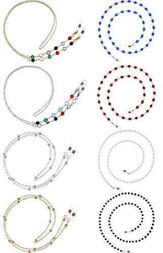 Frienda 8 Stücke Brillen Ketten Perlen Sonnenbrillen Gurt Halter Elegante Brillenhalter Kette, 8 Stilen (Weiß, Schwarz, Rot, Dunkelblau, Gold, Silber)