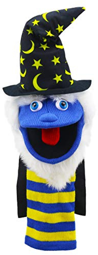 The Puppet Company Umweltfreundliche Zaubererpuppe – mit Quietscher, 99% recycelte Materialien, gesticktes Gesicht, hellblau und gelb, für Kinder – 38 cm