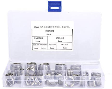 yaoqijie 35 pcs M12 / M14 / M16 / M20 Carte de vidange de Voiture Bouchon hélicoïdal Filetage Inssert Fil Spiral Spiral Sleeve Kit Kit Tôle d'insertion Outils d'insertion Set Lasting