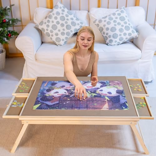 Aloftopz 1000 Piece Wooden Folding Puzzle Table, 22 x 30, 4 Drawers, Portable Jigsaw Puzzle Table for Adults and Teens