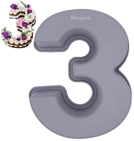 Meajore Kuchenform Zahlen, 25 cm Silikon Zahlenbackform Antihaftend – Backform Zahlen 3 für Number Cakes & Geburtstagskuchen