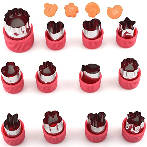 vepoty Vegetable Fruit Cutters Shapes Set 12pcs Durable Food Cutter Stamps Stainless Steel Mini Cookie Cutters for Baking