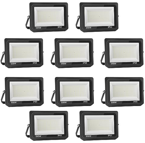 Lot de 10 Projecteur LED Exterieur 500W, Super Lumineux 50000LM Spot LED Extérieur 6000K Blanc Froid, IP66 Étanche Éclairage de Sécurité D'extérieur Idéal Pour Patio, Terrasse, Cour, Jardin, Garage