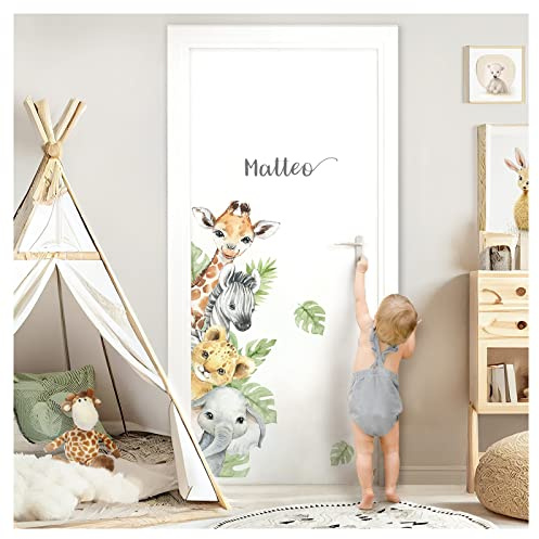 Little Deco Türaufkleber Dschungeltiere mit Name Wandsticker für Kinderzimmer Wandtattoo Babyzimmer Türsticker Safari personalisiert Wandaufkleber DL969-03