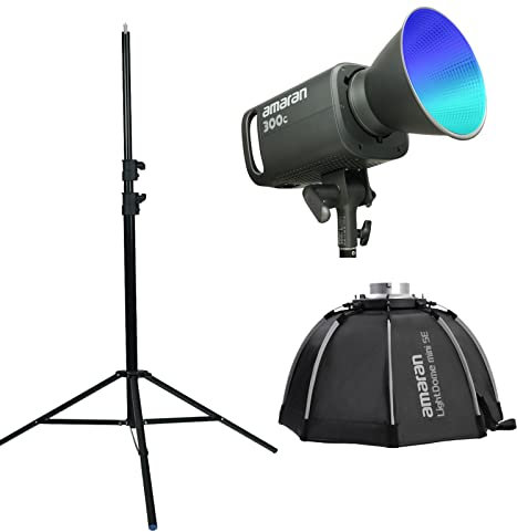 Aputure Amaran 300C with Light Dome Mini SE Softbox 260cm Light Stand Kit, 300W LED Video Light Bi-Color 2500K to 7500K RGBWW Full Color Bowens Mount Continuous Light