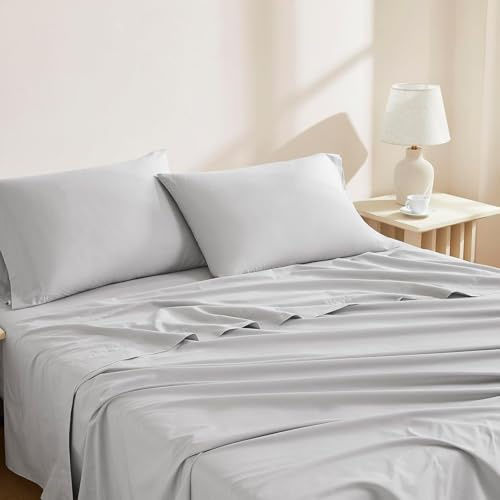 Linen Closet 100% Organic Cotton King Sheet 4 Pcs Set – Crisp Percale, Lightweight & Breathable– Light Grey Bed Sheets,Deep Pocket up to 18”– Naturally Cooling, Soft, Eco-Friendly,All Season Comfort