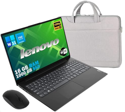 Lenovo, Ordinateur Portable Portable prêt à l'emploi, écran FHD de 15,6, processeur N4500, RAM 16 Go, sshd 1000 Go, Windows 11 Pro, Ordinateur Portable Souris Offert