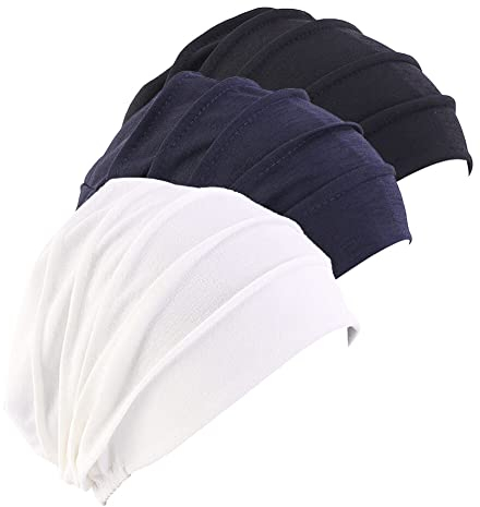 LSGGTIM 3 st turban dam kemo-huvudbonad, cancermössor, huvudduk, dambandana, beanie, hatt, bomull, kemo-hattar, slouchy turban, sovmössa, cancermössa, huvudbonad för kvinnor, cancer håravfall