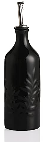 Sweejar Home Ceramic Olive Oil Dispenser Bottle, 570ml Relief Opaque Oil Cruet Protects Oil To Reduce Oxidation, Suitable For Storage Of Oil, Vinegar, Soy Sauce, Coffee Syrup, Liquids (Black)