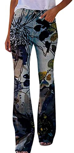 Fulidngzg Schlaghose Damen Jeans Mit Stickerei Gymnastikhose Stoff Sportleggins Palazzo Boho Strandhose Weites Bein Bunt Caprihose High Waist Sporthose Yogahose Jazzpants 70er Freizeithose Sommerhose