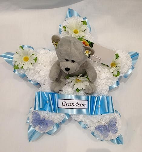 Silky Bouquets Floral Star Silk Funeral Artificial Flower Tribute Wreath Floral Memorial Teddy Bear Grandma Nan