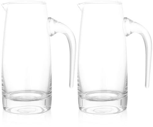 Dandat 2 jarras de agua de vidrio con boquilla, jarra de limonada, elegante jarra para servir agua, jugo, té, sangría y cócteles, recipientes de vidrio transparente para bebidas (27 onzas)