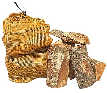 Kiln Dried Hardwood Birch Wood Logs 30 litre nets - Fireplace, Pizza Oven, Wood Burner, or Outdoor Fire Pit - 10-20% Moisture Content - Sweet Aroma and High Heat Output - Clean, Hot, Consistent Burn