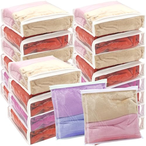Rainmae 20 Pack Durchsichtige Kleidung Aufbewahrungstasche,40 x 30 x 8 cm,Vinyl Tragbare Schrank-Organisator Beutel für Pullover Kleidung Decken Bettlaken Organizer