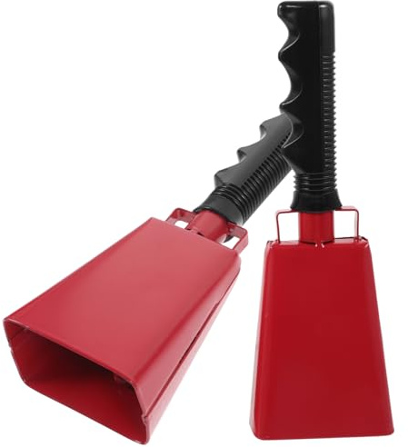 TOPPERFUN 2 Stück Handglocken Kuhglocken aus Metall mit Griff Robuste Cheer Bells für Sportveranstaltungen und Partys Lauter Klang Rot