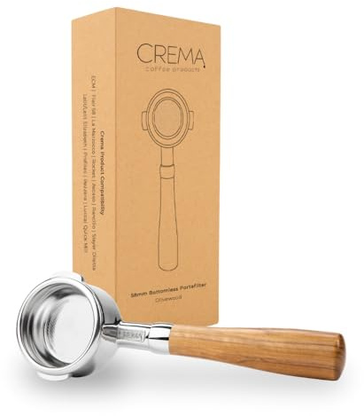 Crema Coffee Products - 58mm E61 Bottomless Portafilter, Fits Flair 58, ECM, Rocket, Sanremo, Synesso, VBM, Espresso Machine Models - For E61 Group Heads, Olivewood