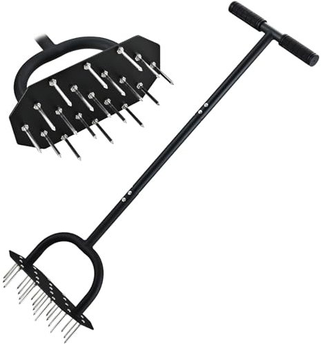 Yuvrwink Lawn Aerator Spike Metal Manual Dethatching Soil Aerating Lawn with 19 Stainless Steels Spikes, Pre-Assembled Grass Aerator Garden Tools