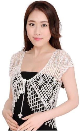 Frauen Häcet Coverups Sommer Gekürzt Strickjacken Hohl Aus Kurzärärmeln Schal -Sonne Schutzschalkleidung Für Tägliche Abnutzung