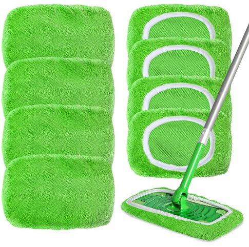 MirraSwit 8 Piezas Mopa de Microfibra Repuesto para Swiffer, 25.4x11.5 Cm Microfibra de Repuesto Reutilizable para Secos y Limpieza de Suelos Húmedos