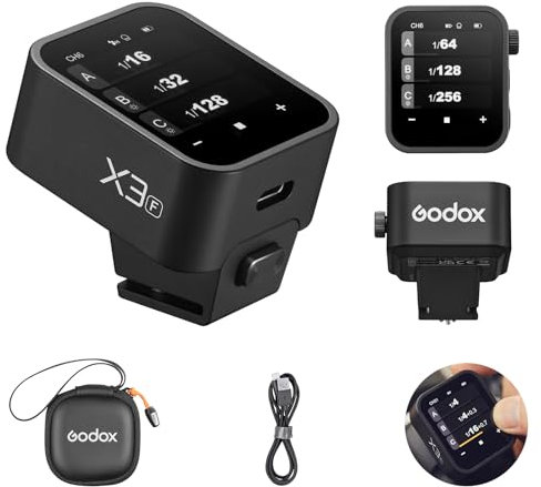 Godox X3-F Wireless Flash Trigger for Fuji - 2.4GHz Wireless, OLED Touch Screen, 1/8000S HSS TTL Tcm Function, Built-in Rechargeable Battery, Remote Camera Flash Trigger