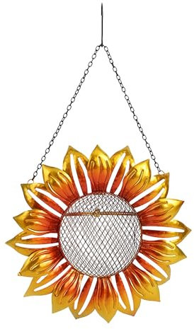 Dinglong Mangiatoia per uccelli a forma di girasole in metallo squisito, mangiatoia automatica, decorazione sospesa da giardino all'aperto Gabbia Pappagallo (arancione, One Size)