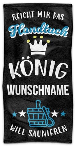 Print Royal PR Personalisiertes Sauna-Handtuch - Der König Will saunieren - mit Name selbst gestalten - Handtuch Bedrucken, Persönliches Geschenk für Saunagänger, Männer | Fotohandtuch, 100 x 50 cm