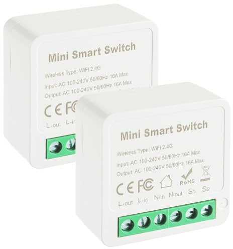 EPLZON 1 Weg Smart Lichtschalter Modul, Mini DIY WLAN Smart Module Passt hinter Wandschalter, Kompatibel mit Tuya App, Alexa, Google Assistant, Neutralleiter Erforderlich (2 Stück)