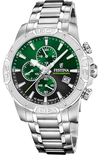 FESTINA Reloj Hombre Analógico de Acero Inoxidable 316l Plateado - Movimiento de Cuarzo - Cronógrafo - Calendario - Cristal Mineral Resistente - Resistente al Agua 10 ATM F20704/5 Timeless Chronograph