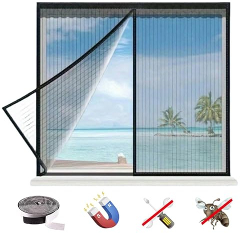 Mosquitera Ventana, 100x120 cm Mosquitera Ventana Magnetica, Mosquiteras para Ventanas, mosquitera ajustable para ventanas, Sin Taladrar, para Exterior Jardín Balcón Salón Casa Tienda