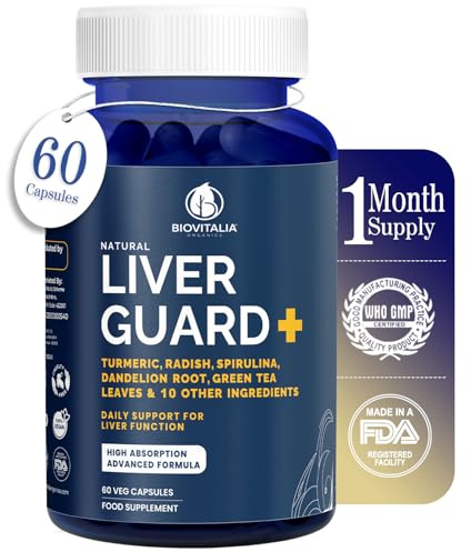 Biovitalia Liver Guard+ Capsules Détox du foie pour la santé du foie et le soutien antioxydant Aide contre la stéatose hépatique - Capsules de soutien du foie - 60 Capsules végétaliennes