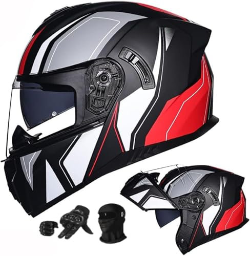 MotorradHelm Klapphelm Integralhelm Fullface Helm DOT/ECE Zertifizierter Vollvisierhelm Motorrad Moped Street Racing Crash Helm Mit Doppelvisier Unisex C,XXL63-64CM