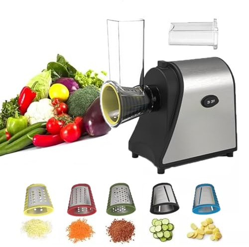 Vegetables Slicer, 1000W Electric Cheese Grater, detachable attachments and easy to clean, One-Touch Control with 5 Sets Stainless Steel of Blades for Veggies, Shredded Carrot, Zucchini